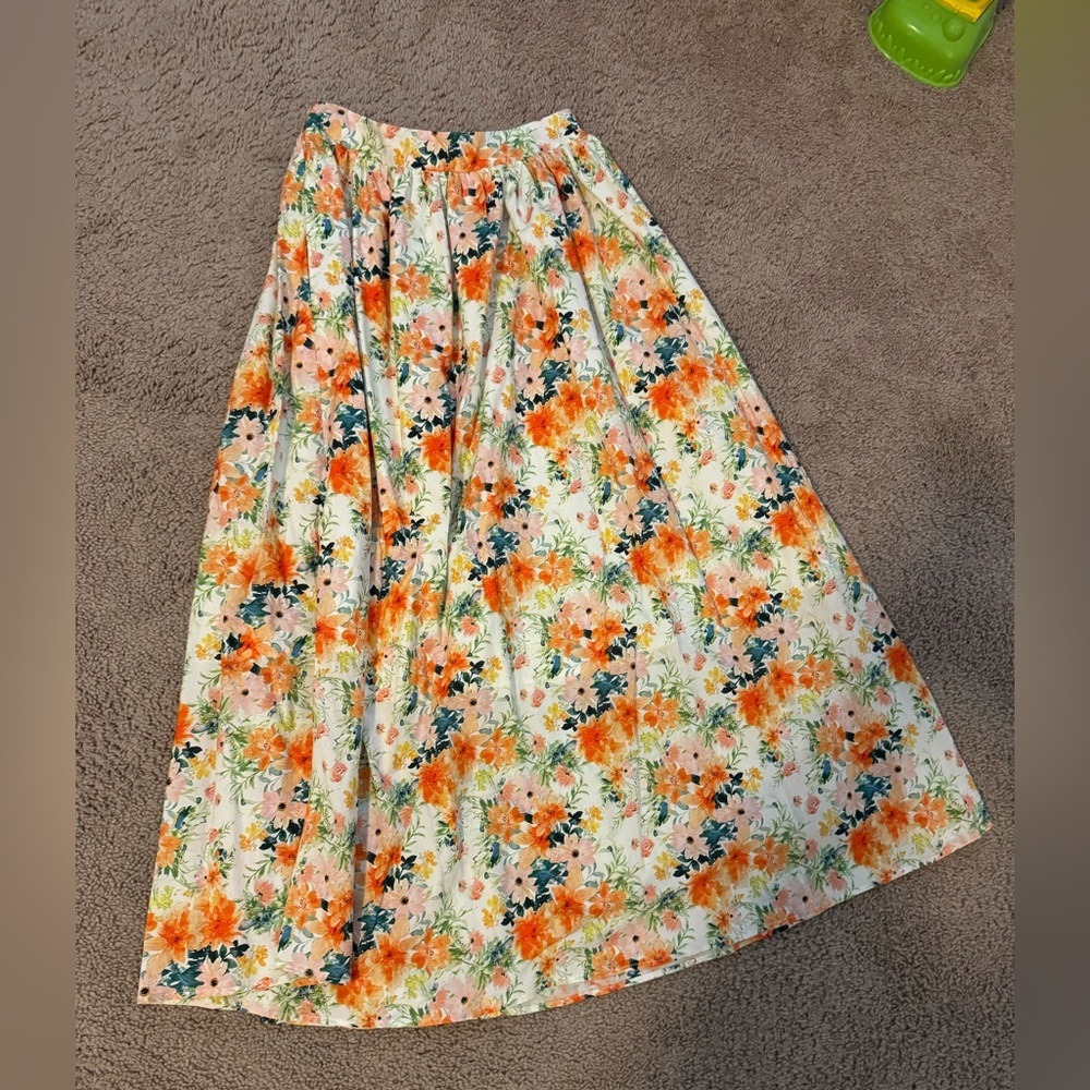 La Femme Vibrant Floral Midi Skirt